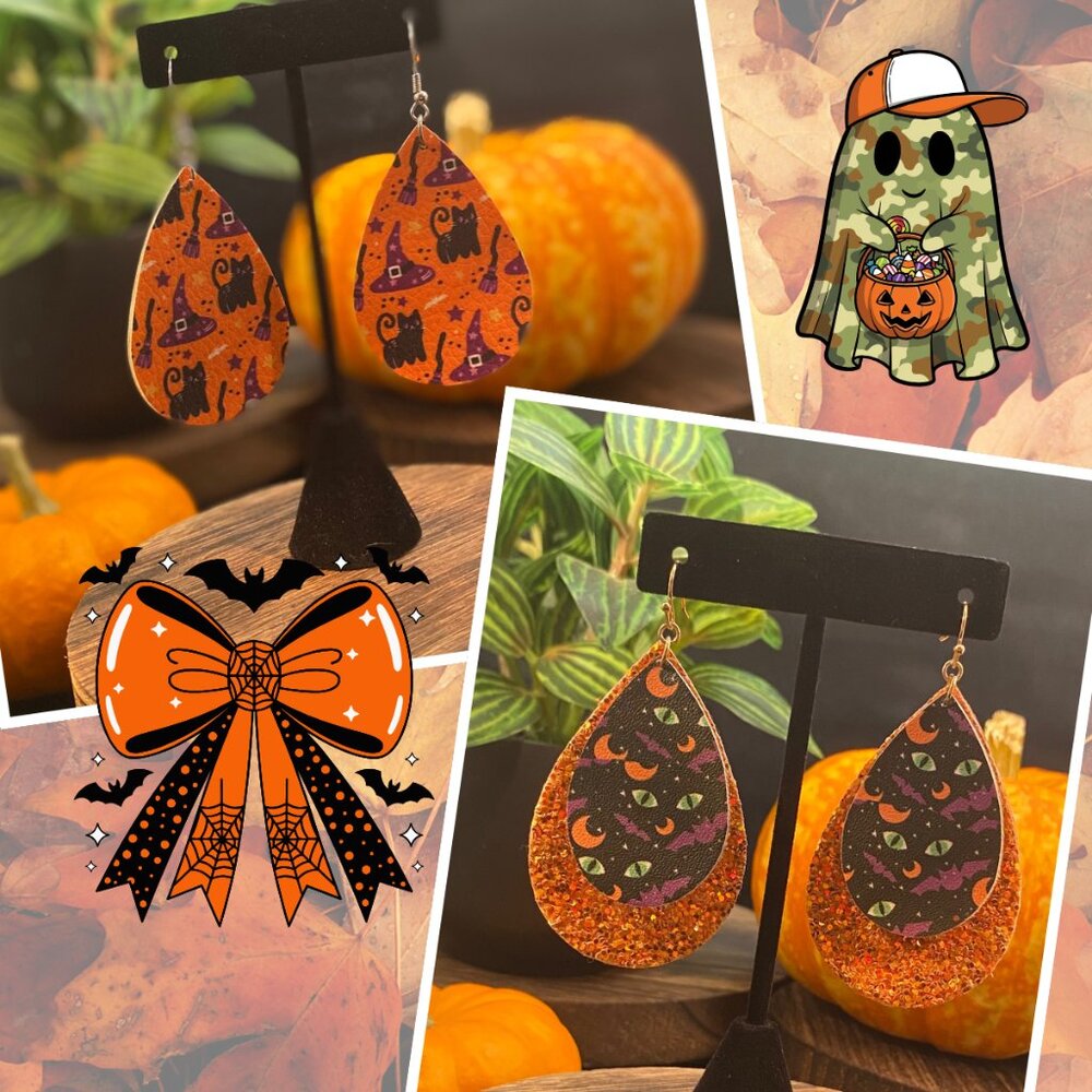 Hand Crafted Halloween-themed faux leather earrings 2 pairs!!!